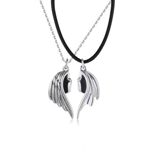 Wing Necklace for Women Men Matching Demon Dragon Wing Love Heart Pendant Necklace