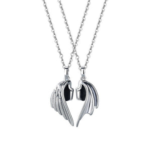 Wing Necklace for Women Men Matching Demon Dragon Wing Love Heart Pendant Necklace